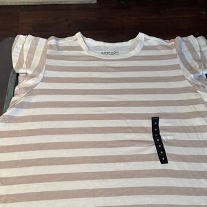 Torrid Women's Short Sleeve Tee - White and Tan Stripes